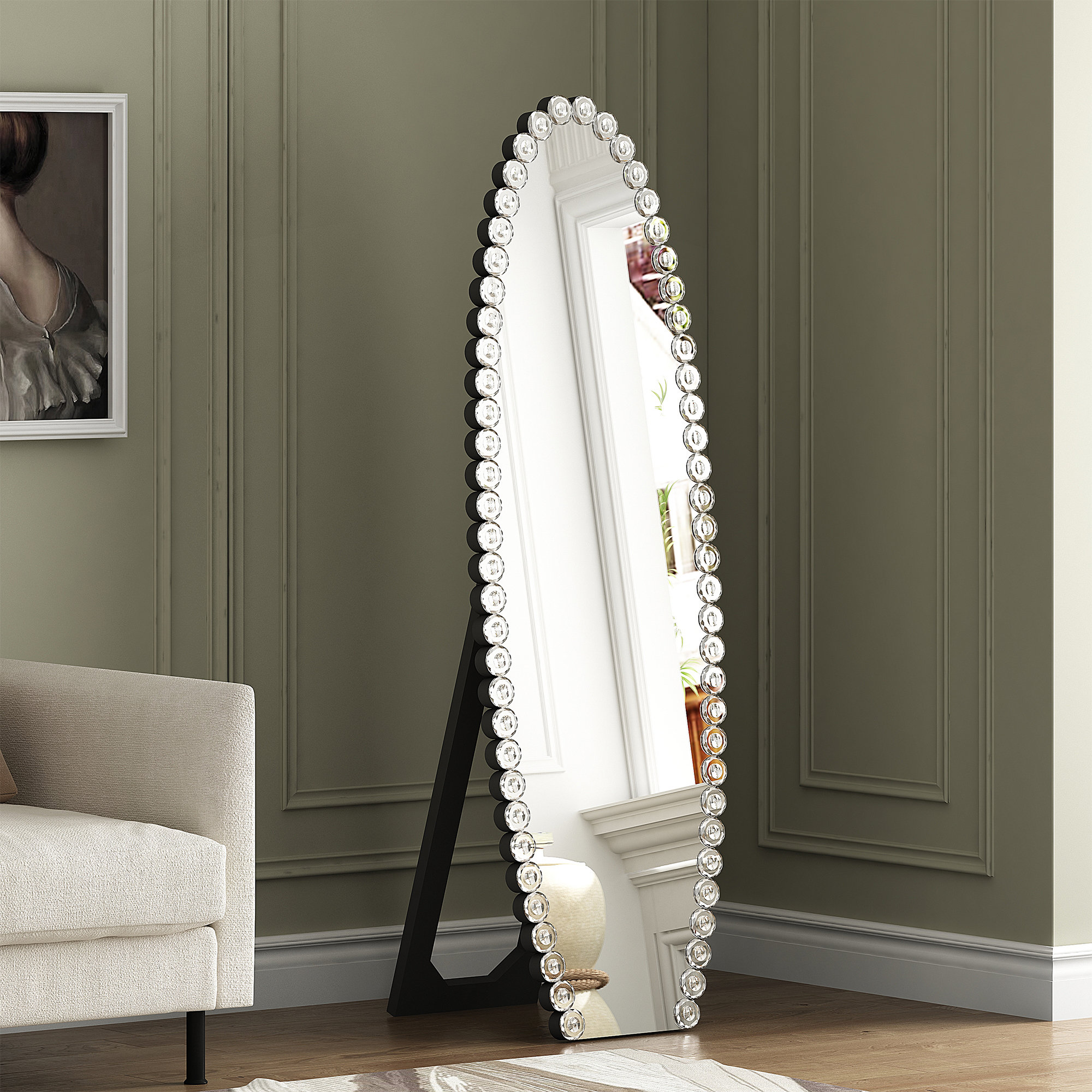 House of Hampton® Eme Oval Jeweled Floor Mirror 19.7" Wide Accent ...